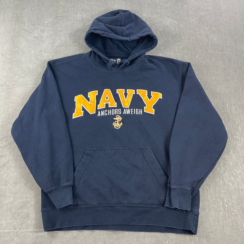 Navy Anchors Aweigh Gear For Sports Men L Navy Blue Hoodie Heavy Sweatshirt
